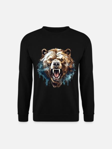 Bär Grizzlybär Brüllt Bärenkopf Natur Wildnis Wald - Unisex Pullover - Schwarz