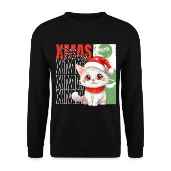 Cat Christmas Merry Meowy Catmas Ugly Cute - Unisex Sweatshirt - black - Front - Alina (178cm) & Michal (187cm)