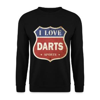 I Love Darts Dart Player Vintage Shield Route - Unisex Sweatshirt - black - Front - Alina (178cm) & Michal (187cm)