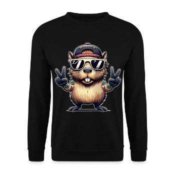 Capybara Peacezeichen - Unisex Pullover - Schwarz - Vorne - Alina (178cm) & Michal (187cm)