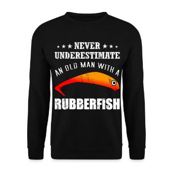 Old angler with rubber fish - Unisex Sweatshirt - black - Front - Alina (178cm) & Michal (187cm)