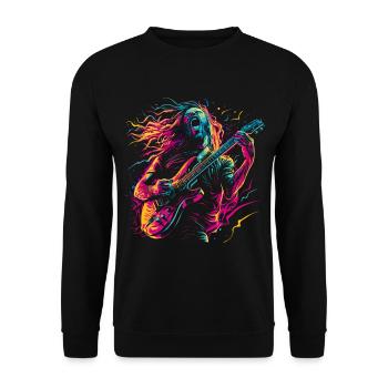 Gitarrist E-Gitarre Rock Punk Metal Splash Neon - Unisex Pullover - Schwarz - Vorne - Alina (178cm) & Michal (187cm)