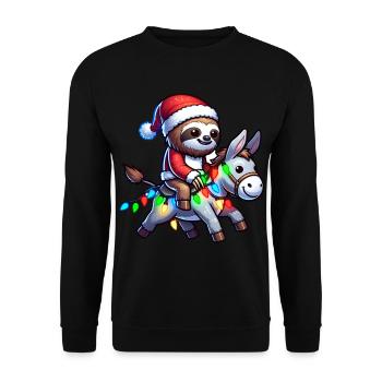 Faultier Esel Weihnachten Nikolaus Christmas Xmas - Unisex Pullover - Schwarz - Vorne - Alina (178cm) & Michal (187cm)