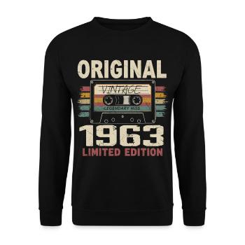 1963 Geburtstagsgeschenk 1963 Jahrgang 1963 Retro - Unisex Pullover - Schwarz - Vorne - Alina (178cm) & Michal (187cm)
