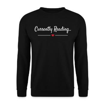 Currently Reading Bücherwurm Spruch - Unisex Pullover - Schwarz - Vorne - Alina (178cm) & Michal (187cm)