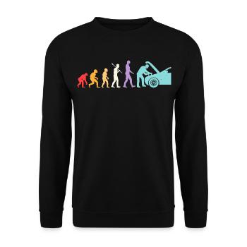Evolution Mechaniker Humor Mechaniker Werkstatt - Unisex Pullover - Schwarz - Vorne - Alina (178cm) & Michal (187cm)