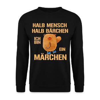 Halb Mensch halb Bärchen ich bin ein Märchen - Unisex Pullover - Schwarz - Vorne - Alina (178cm) & Michal (187cm)