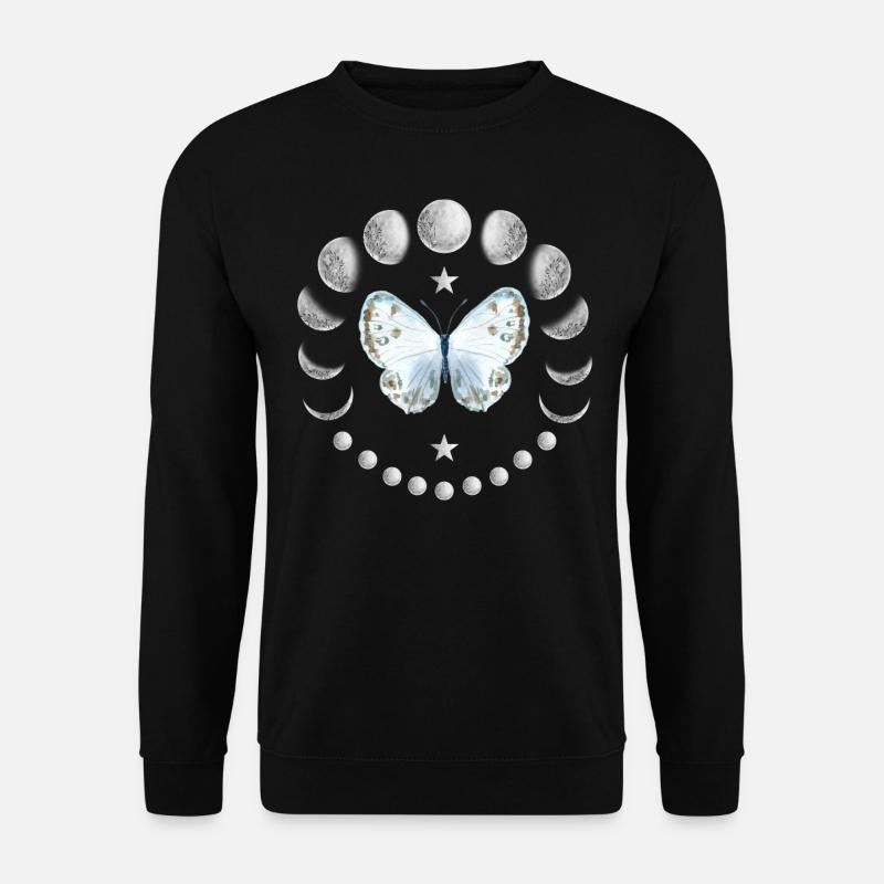 Mondphasen mit Blumen und Schmetterling Mond - Unisex Pullover - Schwarz