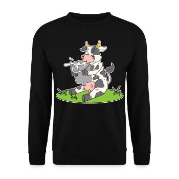 Lustige Kuh mit einem Eimer Milch süße Kuh Kühe - Unisex Pullover - Schwarz - Vorne - Alina (178cm) & Michal (187cm)