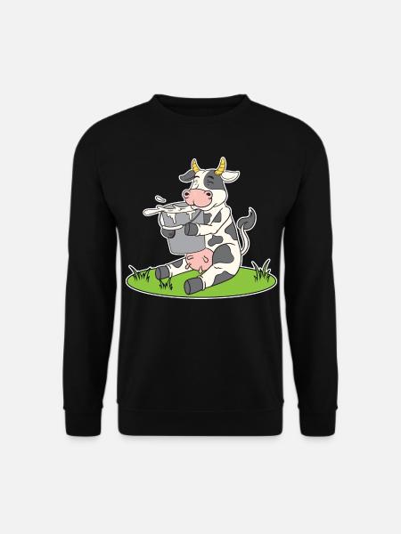 Lustige Kuh mit einem Eimer Milch süße Kuh Kühe - Unisex Pullover - Schwarz