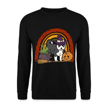 Süßer Husky Halloween Kostüm Hund - Unisex Pullover - Schwarz - Vorne - Alina (178cm) & Michal (187cm)