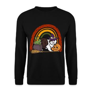 Cymric Halloween Katze - Unisex Pullover - Schwarz - Vorne - Alina (178cm) & Michal (187cm)