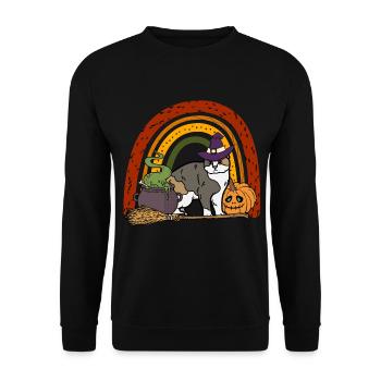 Schottische Faltohrkatze Halloween Katze - Unisex Pullover - Schwarz - Vorne - Alina (178cm) & Michal (187cm)