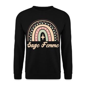 Cadeau Sage Femme. Boho Rainbow sage femme. - Sweat-shirt Unisexe - noir - Devant - Alina (178cm) & Michal (187cm)