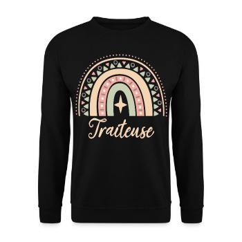 Cadeau Traiteuse. Boho Rainbow traiteuse. - Sweat-shirt Unisexe - noir - Devant - Alina (178cm) & Michal (187cm)