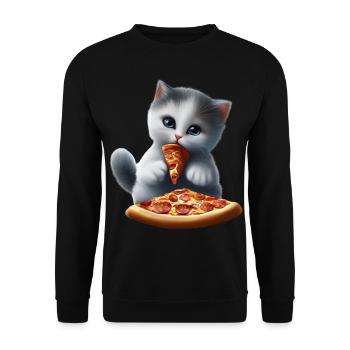 Cat eats pizza - Unisex Sweatshirt - black - Front - Alina (178cm) & Michal (187cm)