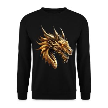 Drache Gold Fantasie Magie Mystik Kreatur Tier - Unisex Pullover - Schwarz - Vorne - Alina (178cm) & Michal (187cm)