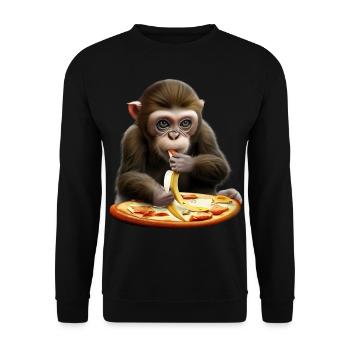 Monkey enjoys banana pizza - Unisex Sweatshirt - black - Front - Alina (178cm) & Michal (187cm)