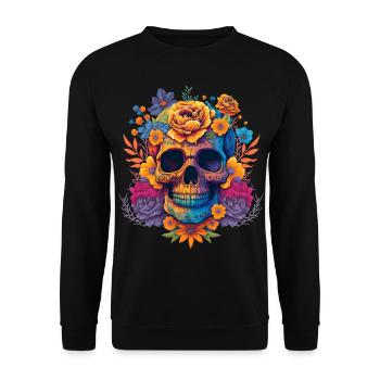 Skull with colorful flowers - Unisex Sweatshirt - black - Front - Alina (178cm) & Michal (187cm)