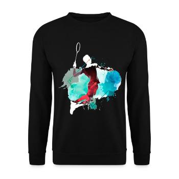 Badminton Federball Sport Spieler Bunt Vintage - Unisex Pullover - Schwarz - Vorne - Alina (178cm) & Michal (187cm)