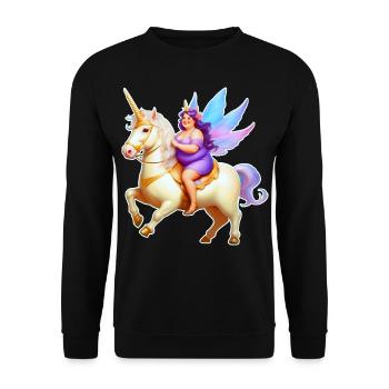 Niedliche dicke gute Laune Fee mit Einhorn - Unisex Pullover - Schwarz - Vorne - Alina (178cm) & Michal (187cm)
