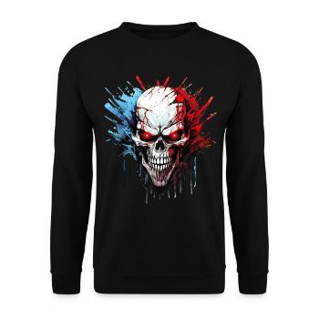 Totenkopf Totenschädel Skelett Motorrad Biker Gang - Unisex Pullover - Schwarz - Vorne - Alina (178cm) & Michal (187cm)
