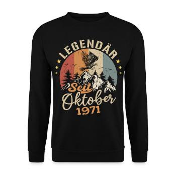 Legendär seit Oktober 1971 - 1971 - Unisex Pullover - Schwarz - Vorne - Alina (178cm) & Michal (187cm)