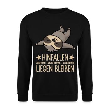 Faultier - Hinfallen liegen bleiben - Unisex Pullover - Schwarz - Vorne - Alina (178cm) & Michal (187cm)