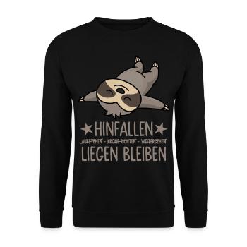 Hinfallen liegen bleiben - Lustiges Faultier - Unisex Pullover - Schwarz - Vorne - Alina (178cm) & Michal (187cm)