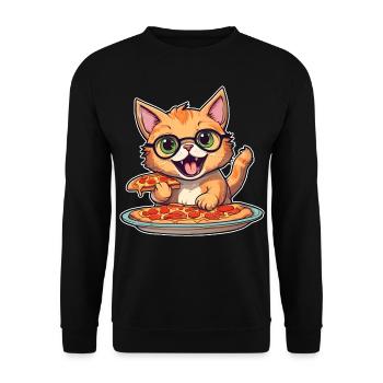 Le chat adore la pizza - Sweat-shirt Unisexe - noir - Devant - Alina (178cm) & Michal (187cm)