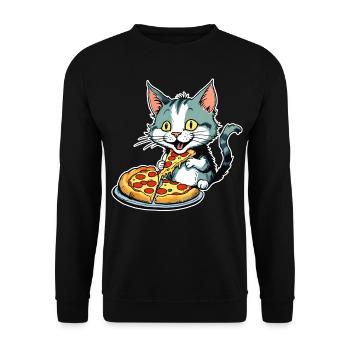 Le chat adore la pizza - Sweat-shirt Unisexe - noir - Devant - Alina (178cm) & Michal (187cm)