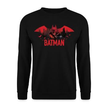 Batman Mit Fledermäusen Und Rotem Batman-Logo - Unisex Pullover - Schwarz - Vorne - Alina (178cm) & Michal (187cm)