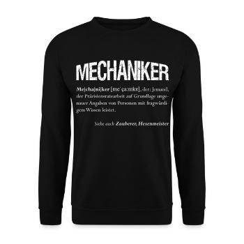 Mechaniker, auch Zauberer genannt Geschenk - Unisex Pullover - Schwarz - Vorne - Alina (178cm) & Michal (187cm)
