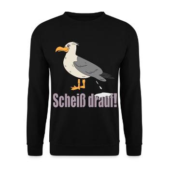 Möwe Lustig Spruch Scheiss Drauf als Norddeutscher - Unisex Pullover - Schwarz - Vorne - Alina (178cm) & Michal (187cm)