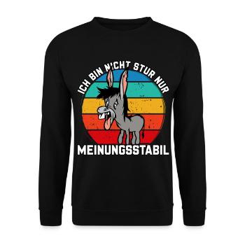 Ich bin nicht stur - nur meinungsstabil Esel - Unisex Pullover - Schwarz - Vorne - Alina (178cm) & Michal (187cm)