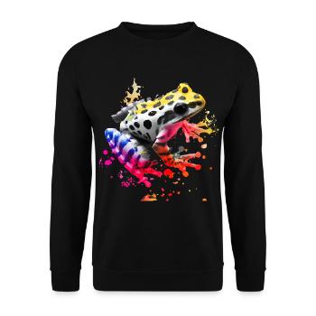 Bunter Frosch mit Farbspritzern - Unisex Pullover - Schwarz - Vorne - Alina (178cm) & Michal (187cm)