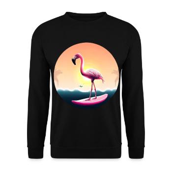 Surfing flamingo in sunset - Unisex Sweatshirt - black - Front - Alina (178cm) & Michal (187cm)