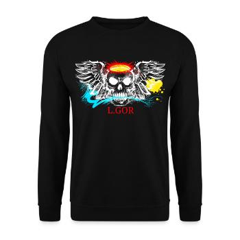 L.Gor stylischer Totenkopf - Unisex Pullover - Schwarz - Vorne - Alina (178cm) & Michal (187cm)