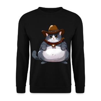Fat Cowboy Cat - Unisex Sweatshirt - black - Front - Alina (178cm) & Michal (187cm)