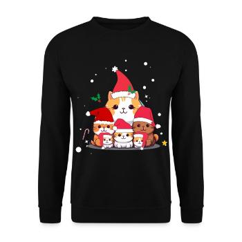 Lustige Weihnachtskatzen - Unisex Pullover - Schwarz - Vorne - Alina (178cm) & Michal (187cm)
