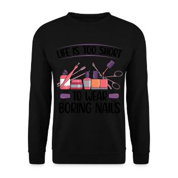 Nageltechniker Geschenke | Fingernägel lackieren - Unisex Pullover - Schwarz - Vorne - Alina (178cm) & Michal (187cm)