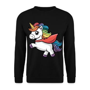 Lustiges Einhorn als Held für einen Superheld - Unisex Pullover - Schwarz - Vorne - Alina (178cm) & Michal (187cm)