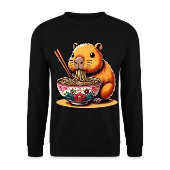 Süßes Kawaii Capybara Ramen Anime - Unisex Pullover - Schwarz - Vorne - Alina (178cm) & Michal (187cm)