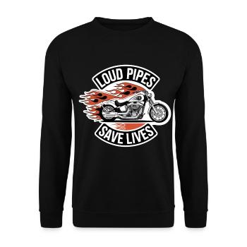 Loud Pipes Save Lives | Biker Spruch - Unisex Pullover - Schwarz - Vorne - Alina (178cm) & Michal (187cm)