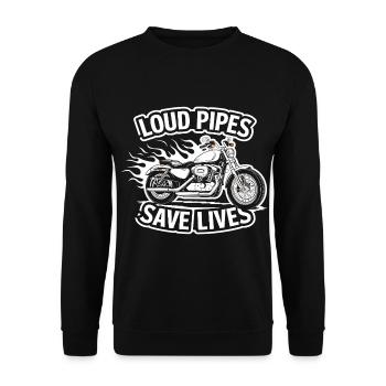 Loud Pipes Save Lives | Biker Spruch - Unisex Pullover - Schwarz - Vorne - Alina (178cm) & Michal (187cm)
