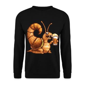 Schnecke Pixel Bier - Unisex Pullover - Schwarz - Vorne - Alina (178cm) & Michal (187cm)