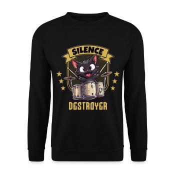 Schlagzeug Drums Silence Destroyer Katze Lustig - Unisex Pullover - Schwarz - Vorne - Alina (178cm) & Michal (187cm)