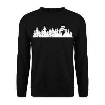 Waldlandschaft Silhouetten Design - Unisex Pullover - Schwarz - Vorne - Alina (178cm) & Michal (187cm)