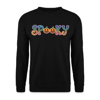 Spooky Halloween Schriftzug mit Kürbis - Unisex Pullover - Schwarz - Vorne - Alina (178cm) & Michal (187cm)