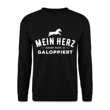 Reiten Pferd Pony Galopp Ausritt Herz Sattel - Unisex Pullover - Schwarz - Vorne - Alina (178cm) & Michal (187cm)